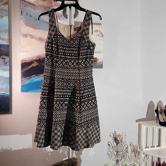 Donna Ricco Women's Printed Fit & Flare Dress Blac - Picture 1 of 5